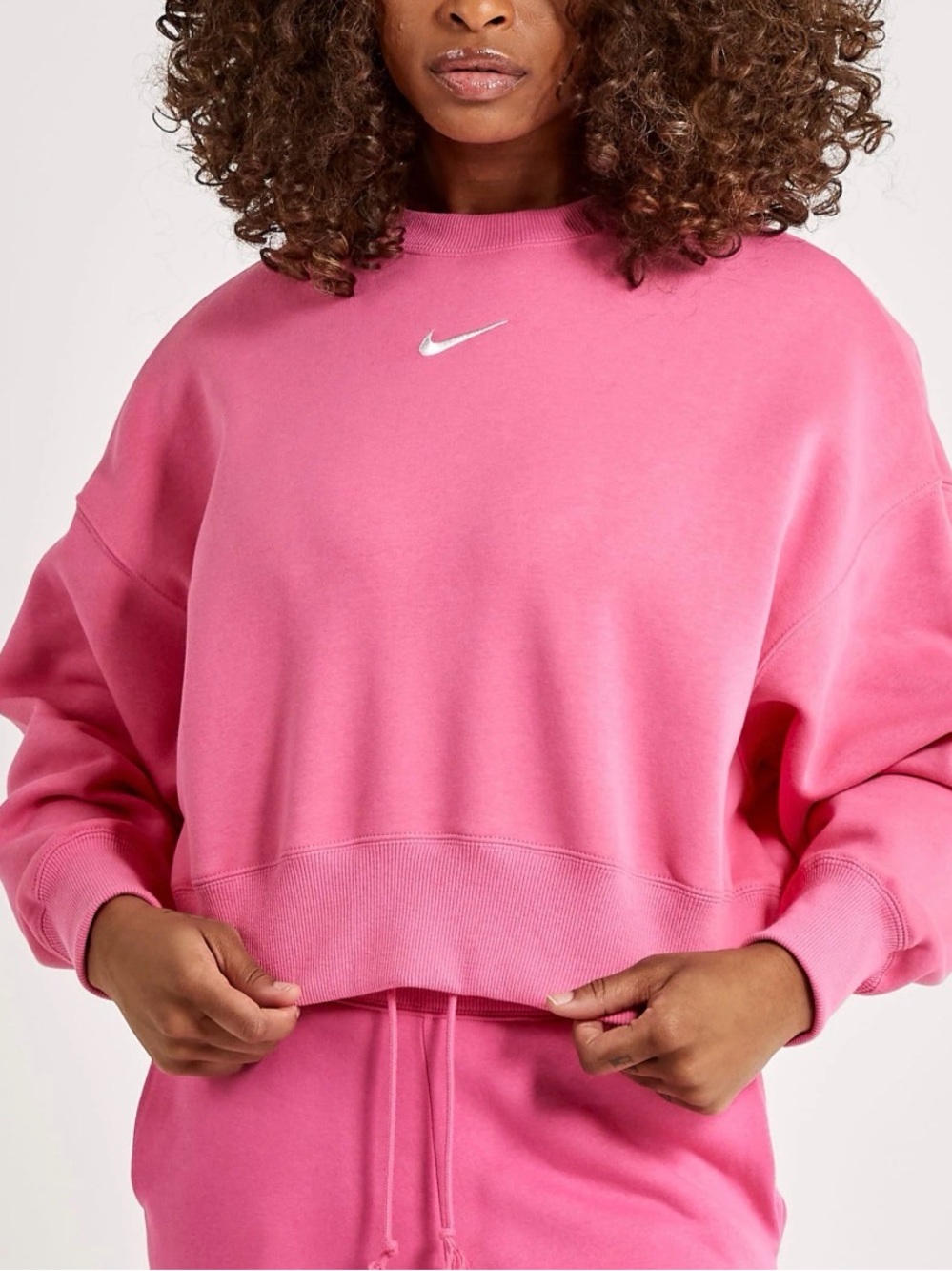Nike Phoenix Fleece Oversized Cropped Crew Sweatshirt Pink Women’s size S New